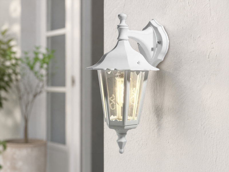 Außenwandleuchte antike Laterne hängend aus Aluminium Weiß, E27, Höhe 39cm