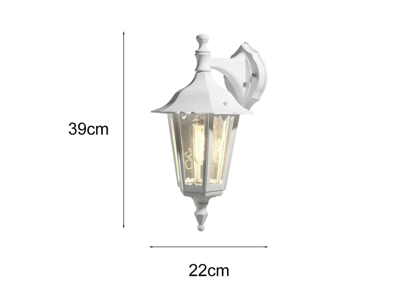 Außenwandleuchte antike Laterne hängend aus Aluminium Weiß, E27, Höhe 39cm