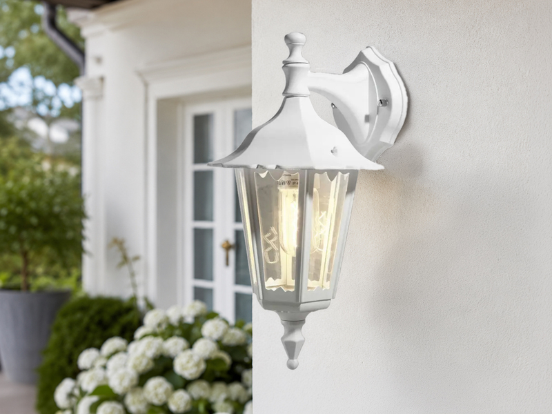 Außenwandleuchte antike Laterne hängend aus Aluminium Weiß, E27, Höhe 39cm