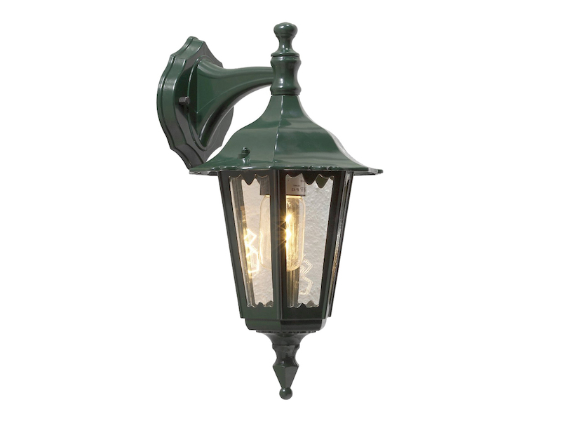 Außenwandleuchte antike Laterne hängend aus Aluminium Grün, E27, Höhe 39cm