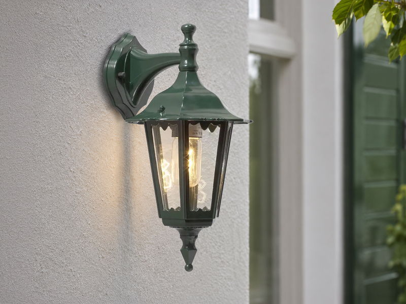 Außenwandleuchte antike Laterne hängend aus Aluminium Grün, E27, Höhe 39cm