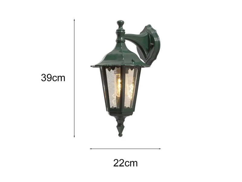 Außenwandleuchte antike Laterne hängend aus Aluminium Grün, E27, Höhe 39cm