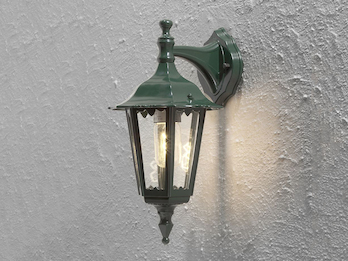 Außenwandleuchte antike Laterne hängend aus Aluminium Grün, E27, Höhe 39cm