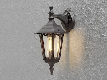 Außenwandleuchte antike Laterne hängend aus Aluminium Schwarz, E27, Höhe 39cm