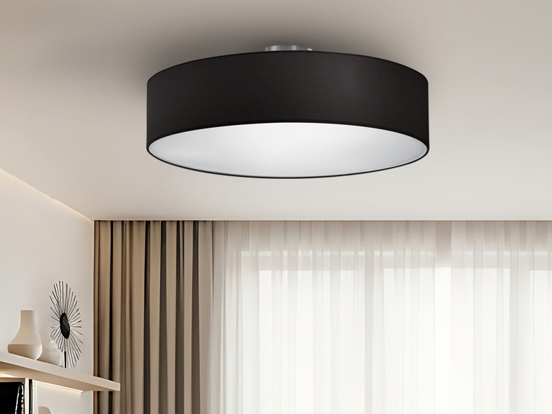 Runde Deckenleuchte HOTEL mit Stoffschirm in Schwarz, Ø 50cm