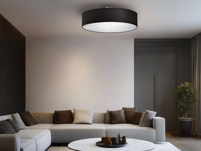 Runde Deckenleuchte HOTEL mit Stoffschirm in Schwarz, Ø 50cm