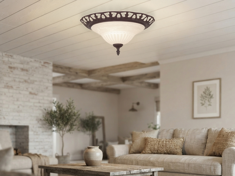 Deckenleuchte RUSTICA im Landhausstil Rostoptik mit Glasschirm Weiß Ø 38cm
