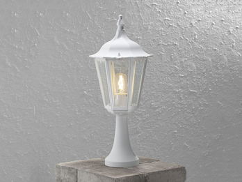 Sockelleuchte aus Aluminium Weiß, antike E27 Gartenlaterne, Höhe 55cm