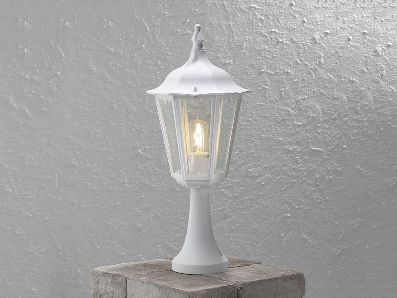 Sockelleuchte aus Aluminium Weiß, antike E27 Gartenlaterne, Höhe 55cm