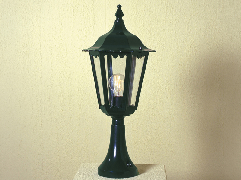 Sockelleuchte aus Aluminium Grün, antike E27 Gartenlaterne, Höhe 55cm