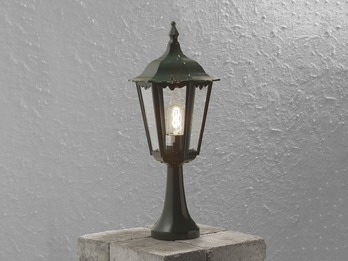 Sockelleuchte aus Aluminium Grün, antike E27 Gartenlaterne, Höhe 55cm