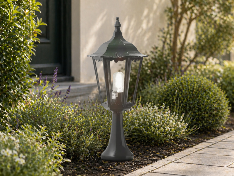 Sockelleuchte aus Aluminium Grün, antike E27 Gartenlaterne, Höhe 55cm