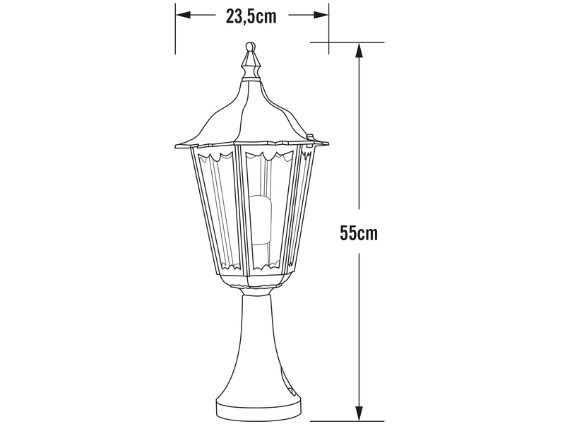 Sockelleuchte aus Aluminium Schwarz, antike E27 Gartenlaterne, Höhe 55cm