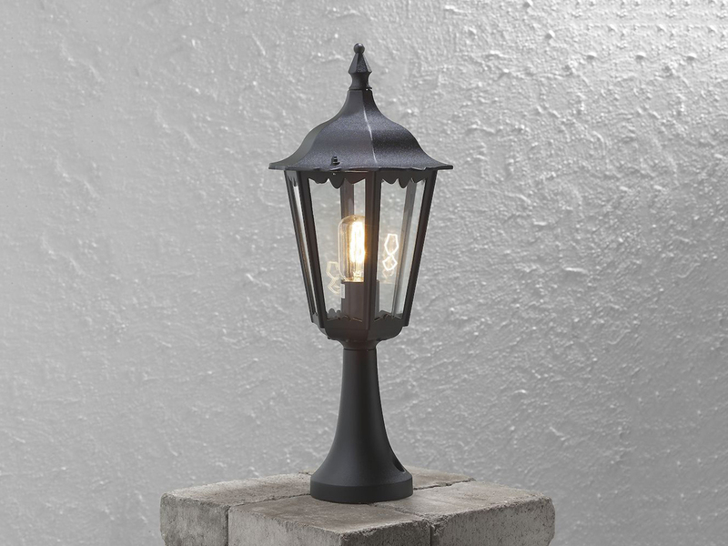 Sockelleuchte aus Aluminium Schwarz, antike E27 Gartenlaterne, Höhe 55cm