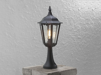 Sockelleuchte aus Aluminium Schwarz, antike E27 Gartenlaterne, Höhe 55cm