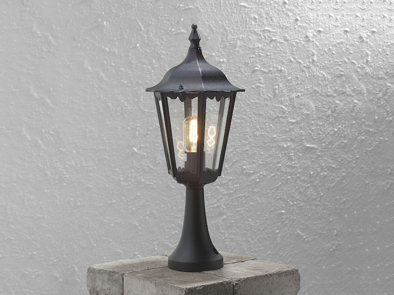 Sockelleuchte aus Aluminium Schwarz, antike E27 Gartenlaterne, Höhe 55cm