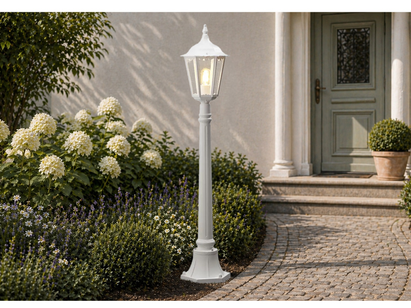 Wegeleuchte aus Aluminium Weiß, antike E27 Gartenlaterne, Höhe 120cm