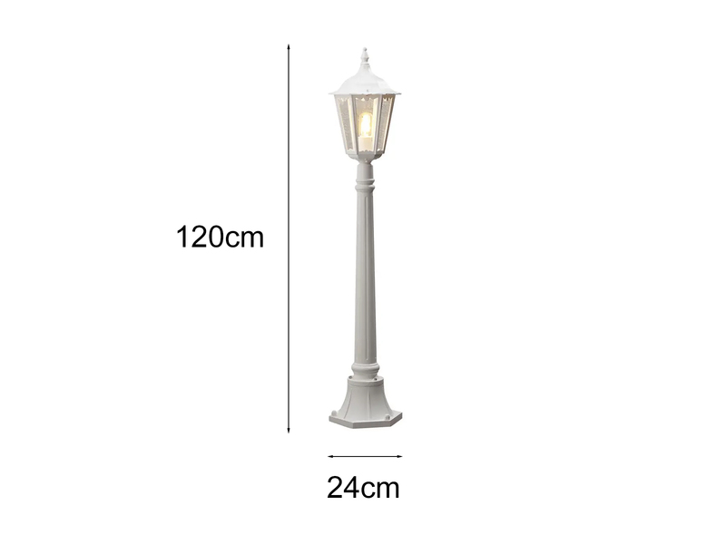 Wegeleuchte aus Aluminium Weiß, antike E27 Gartenlaterne, Höhe 120cm