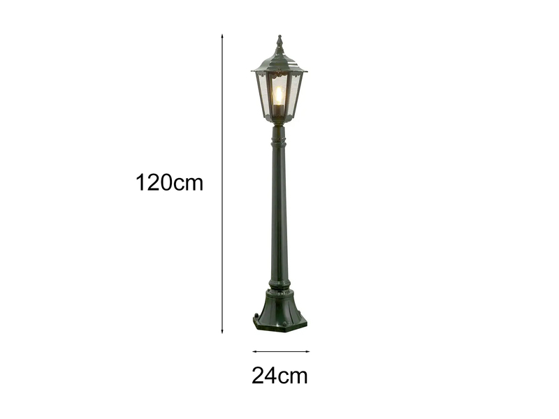 Wegeleuchte aus Aluminium Grün, antike E27 Gartenlaterne, Höhe 120cm