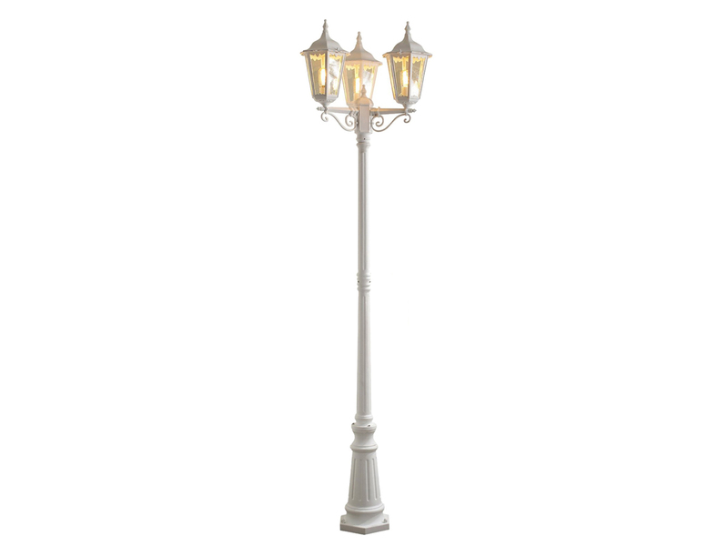 Große Straßenlaterne Aluminium Weiß, E27 Gartenlaterne 3-flammig, Höhe 220cm