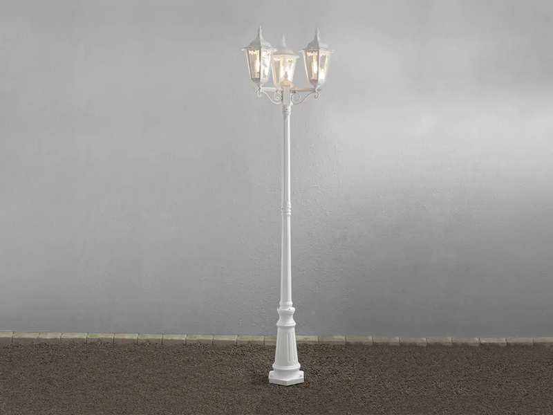 Große Straßenlaterne Aluminium Weiß, E27 Gartenlaterne 3-flammig, Höhe 220cm