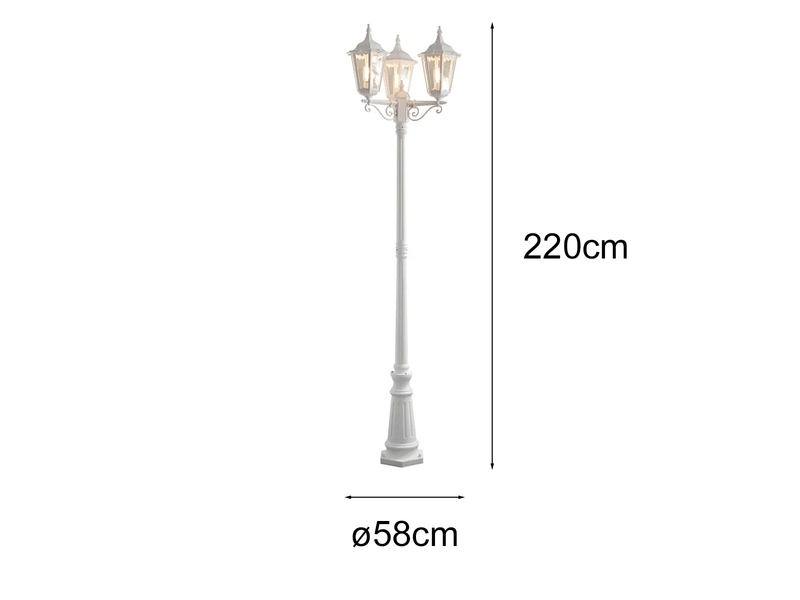Große Straßenlaterne Aluminium Weiß, E27 Gartenlaterne 3-flammig, Höhe 220cm
