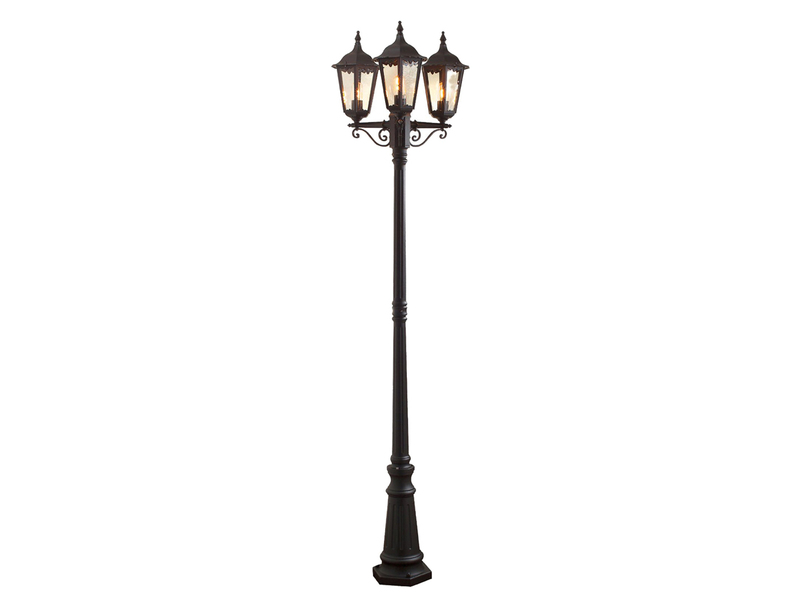 Große Straßenlaterne Aluminium Schwarz, E27 Gartenlaterne 3-flammig, Höhe 220cm