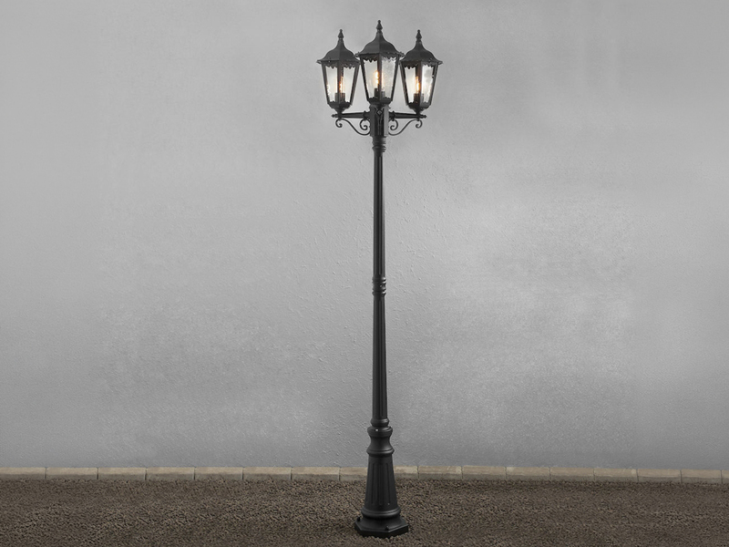 Große Straßenlaterne Aluminium Schwarz, E27 Gartenlaterne 3-flammig, Höhe 220cm