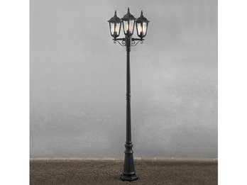 Große Straßenlaterne Aluminium Schwarz, E27 Gartenlaterne 3-flammig, Höhe 220cm