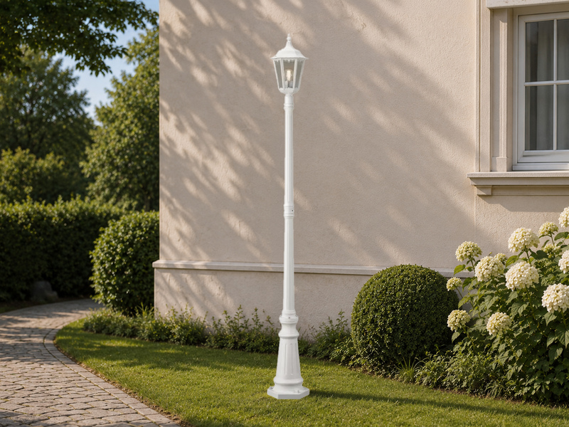 Straßenlaterne aus Aluminium Weiß, antike E27 Mastleuchte, Höhe 210cm