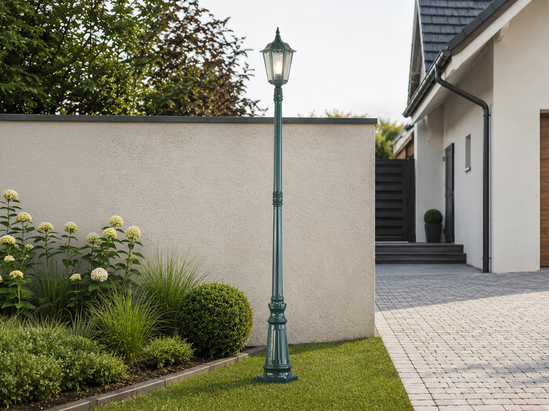 Straßenlaterne aus Aluminium Grün, antike E27 Mastleuchte, Höhe 210cm