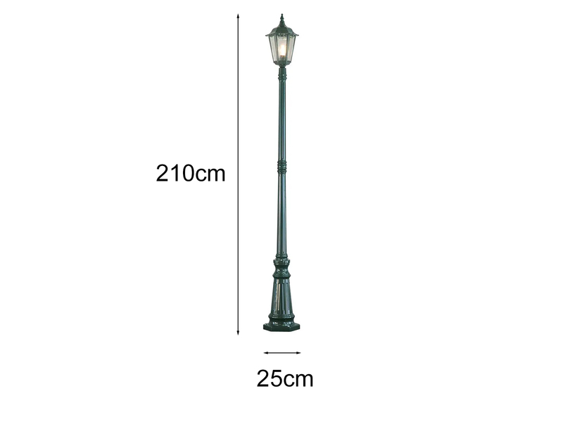 Straßenlaterne aus Aluminium Grün, antike E27 Mastleuchte, Höhe 210cm