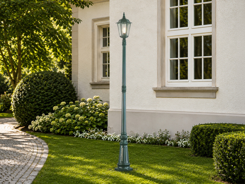 Straßenlaterne aus Aluminium Grün, antike E27 Mastleuchte, Höhe 210cm