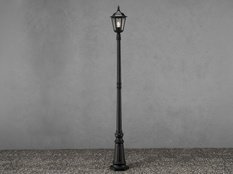 Straßenlaterne aus Aluminium Schwarz, antike E27 Mastleuchte, Höhe 210cm