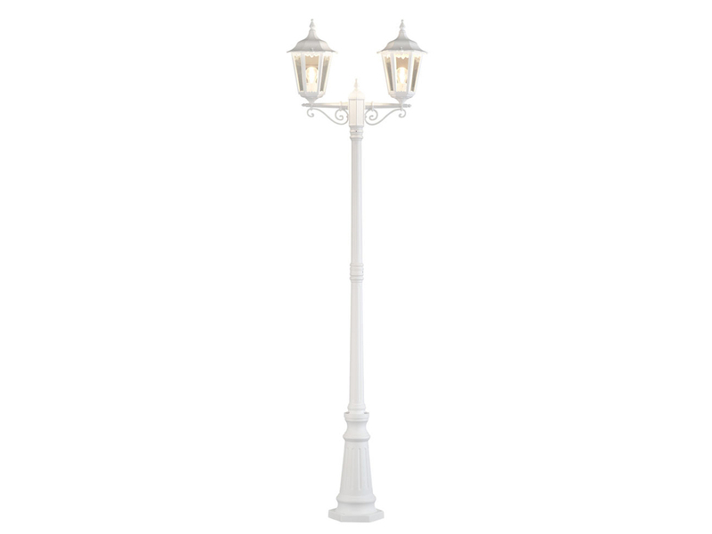 Straßenlaterne 2-flammig Aluminium Weiß, antike E27 Mastleuchte, Höhe 220cm