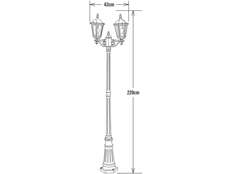 Straßenlaterne 2-flammig Aluminium Weiß, antike E27 Mastleuchte, Höhe 220cm