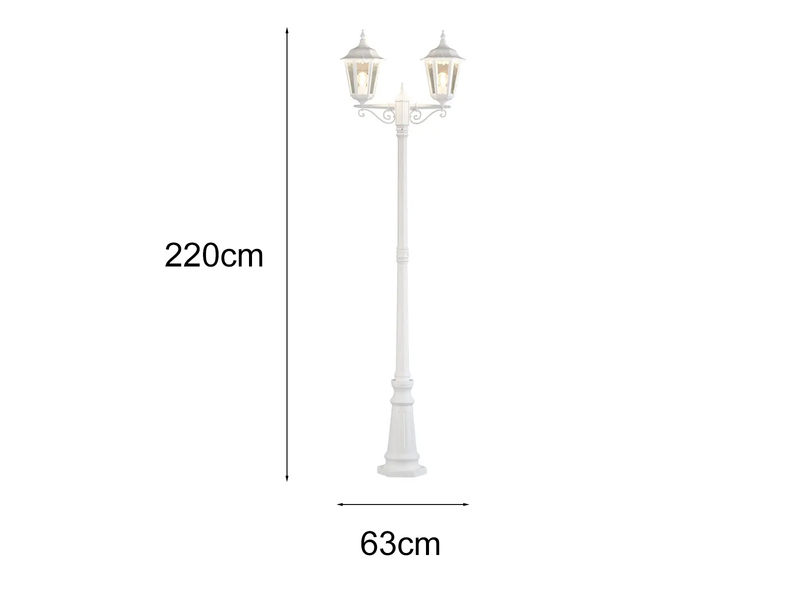 Straßenlaterne 2-flammig Aluminium Weiß, antike E27 Mastleuchte, Höhe 220cm