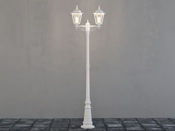 Straßenlaterne 2-flammig Aluminium Weiß, antike E27 Mastleuchte, Höhe 220cm
