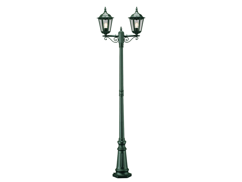 Straßenlaterne 2-flammig Aluminium Grün, antike E27 Mastleuchte, Höhe 220cm