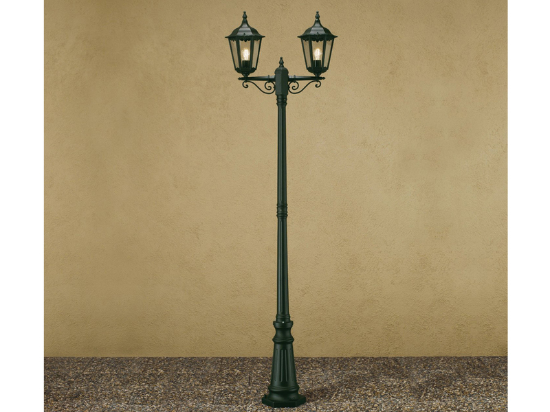 Straßenlaterne 2-flammig Aluminium Grün, antike E27 Mastleuchte, Höhe 220cm