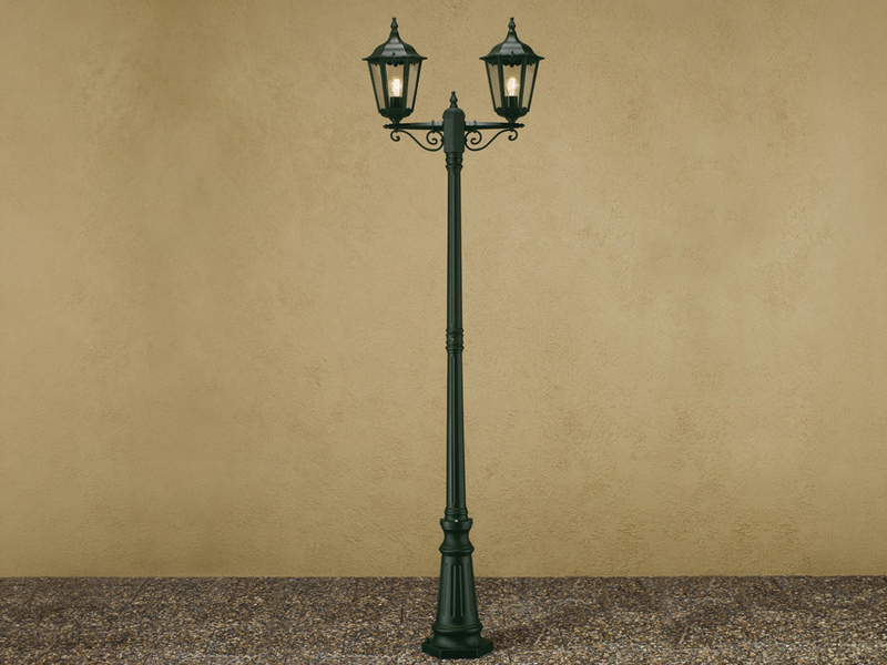 Straßenlaterne 2-flammig Aluminium Grün, antike E27 Mastleuchte, Höhe 220cm