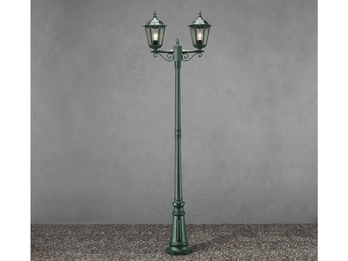 Straßenlaterne 2-flammig Aluminium Grün, antike E27 Mastleuchte, Höhe 220cm
