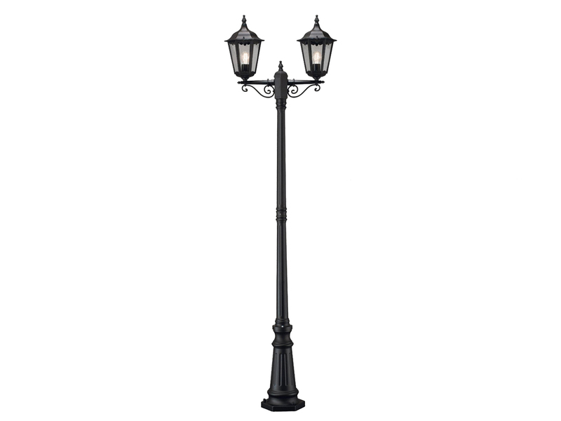 Straßenlaterne 2-flammig Aluminium Schwarz, antike E27 Mastleuchte, Höhe 220cm
