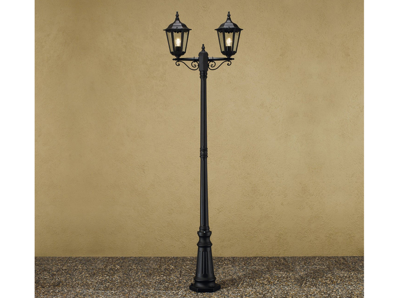 Straßenlaterne 2-flammig Aluminium Schwarz, antike E27 Mastleuchte, Höhe 220cm