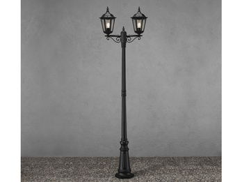 Straßenlaterne 2-flammig Aluminium Schwarz, antike E27 Mastleuchte, Höhe 220cm
