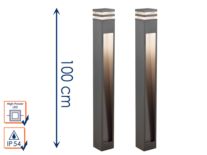 2er SET moderne LED Wegeleuchten aus Aluminium Anthrazit, Höhe 100cm