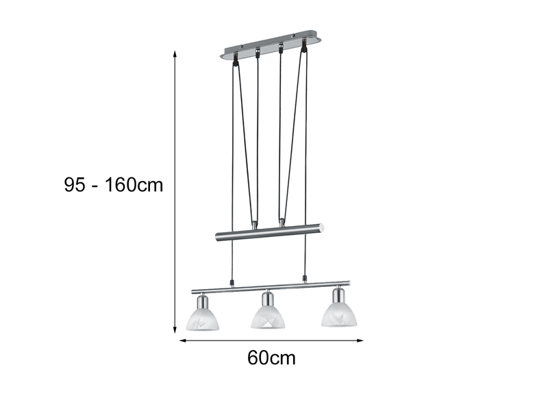 LED Pendelleuchte LEVISTO Silber 3-flammig höhenverstellbar bis 160cm, B: 60cm