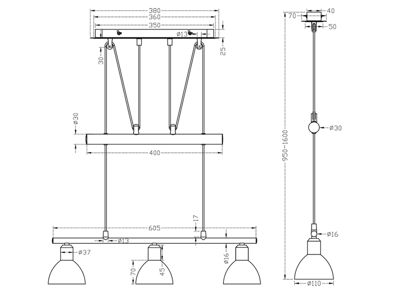 LED Pendelleuchte LEVISTO Silber 3-flammig höhenverstellbar bis 160cm, B: 60cm