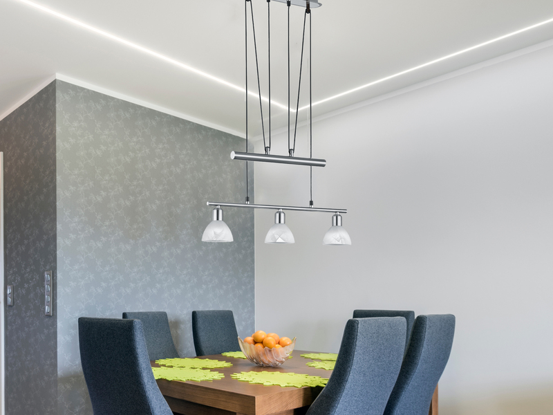 Höhenverstellbare LED Zugpendelleuchte LEVISTO Silber, 3-flammig Breite 60cm