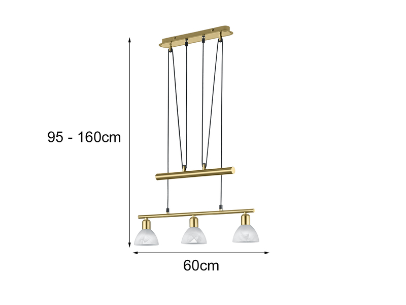 LED Pendelleuchte LEVISTO Messing 3-flammig höhenverstellbar bis 160cm, B: 60cm